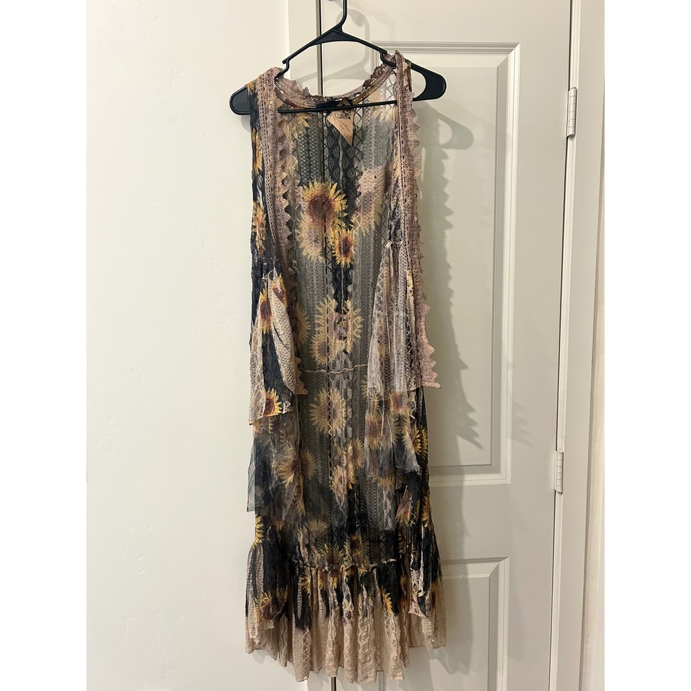 NWT Origami Sunflower Lace Trim Maxi Vest Sleeveless Hippie Boho Festival